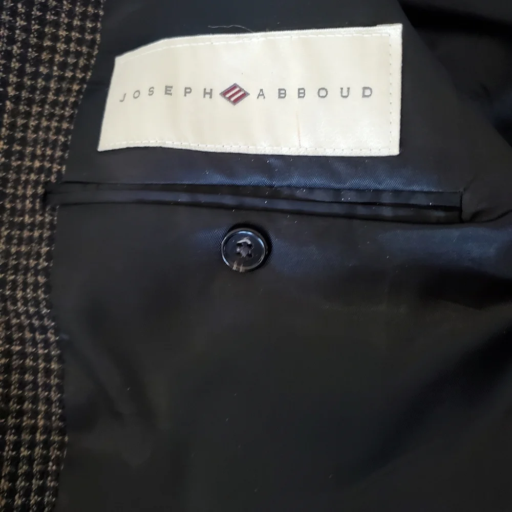 JOSEPH ABBOUD 42R Black Tan Wool Blend Suit Blazer Jacket 2 Button 90s Grandpa